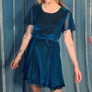 Vintage metallic sparkly blue evening dress